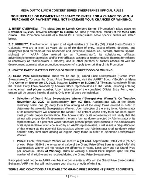 Sweepstakes Rules Template .